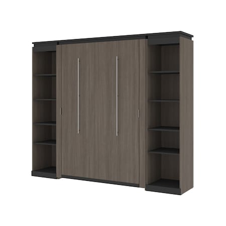 Orion 98W Full Murphy Bed With 2 Narrow Shelving Units (99W), Bark Gray & Graphite